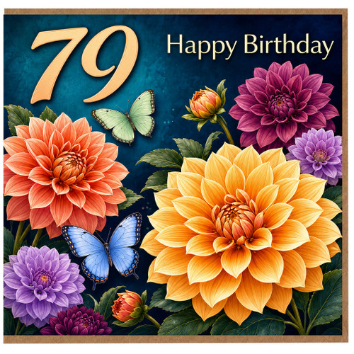 79th Birthday Card, Floral Butterfly Design
