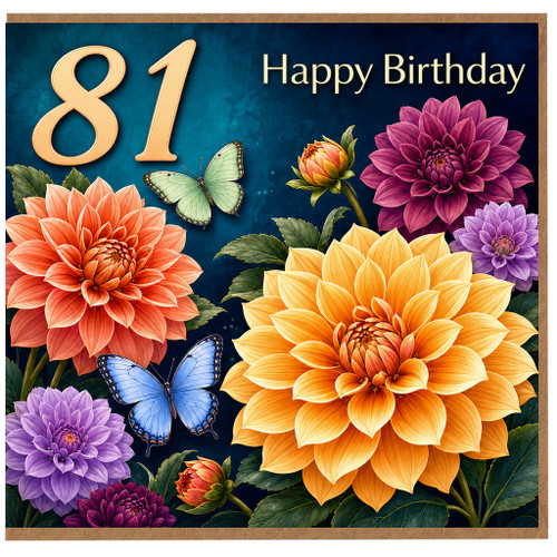 81st Birthday Card, Floral Butterfly Happy Birthday Card