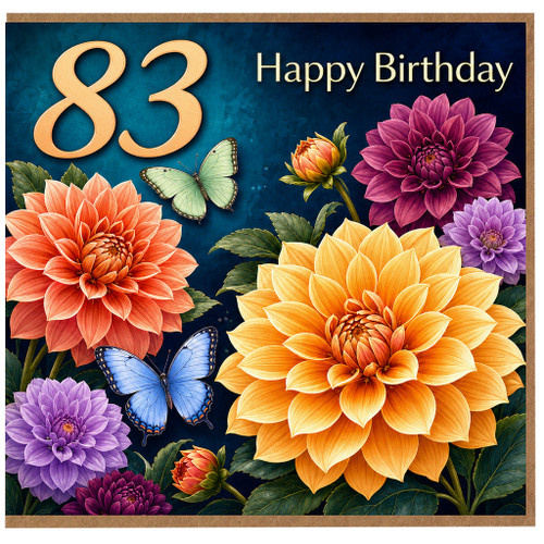 83rd Birthday Card, Happy Birthday Floral Card with Butterflies
