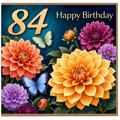 84th Birthday Card, Happy Birthday Floral Butterflies Card
