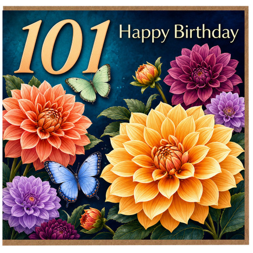 101st Birthday Card, Happy Birthday Floral Butterflies Card