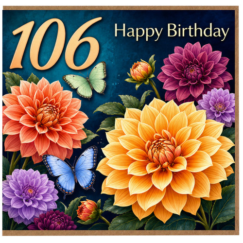 106th Birthday Card, Floral Happy Birthday Card with Butterflies