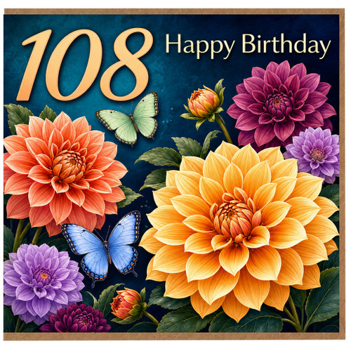 108th Birthday Card, Happy Birthday Floral Butterfly Card