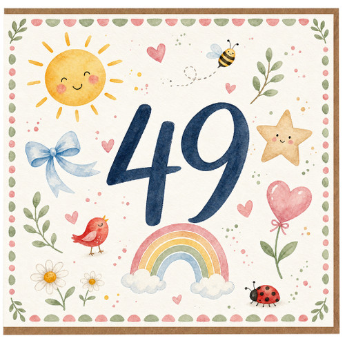 49th Birthday Card, Cute Watercolour Design