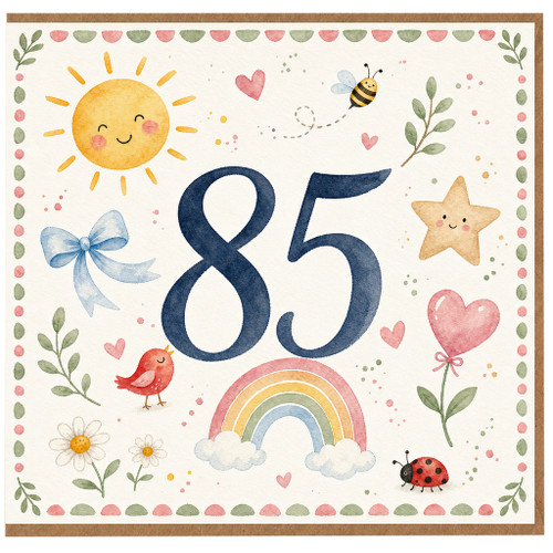 85th Birthday Card, Cute Watercolour Birthday Card
