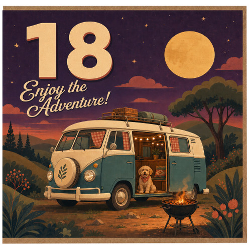 18th Birthday Card, Retro Camper Van Adventure Card for Him or Her