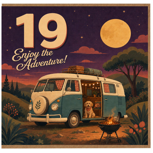 19th Birthday Card, Enjoy the Adventure Camper Van Card