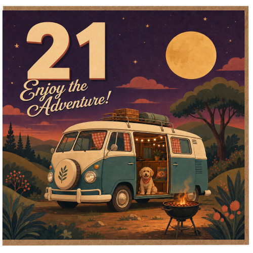 21st Birthday Card, Enjoy the Adventure Camper Van Design