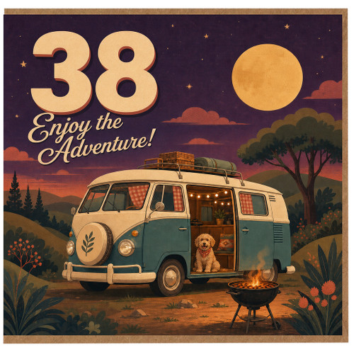 38th Birthday Card, Enjoy the Adventure Retro Camper Van Card