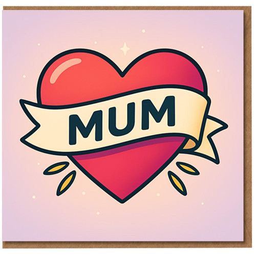 Mum Heart Banner Mother’s Day Card - Bold Red Heart Design with ‘MUM’ Ribbon - Heartfelt Card for Mum’s Birthday, Mother’s Day or Thank You