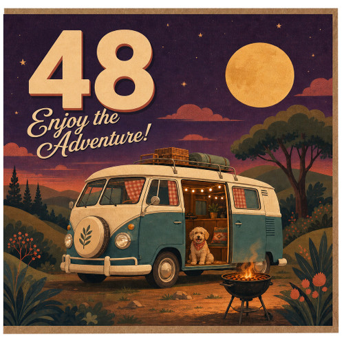 48th Birthday Card, Enjoy the Adventure Retro Camper Van Card