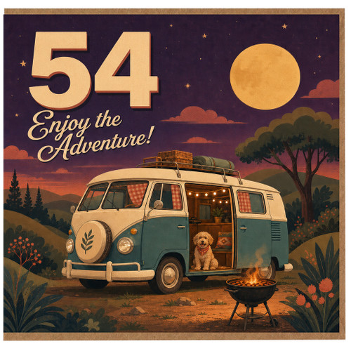 54th Birthday Card, Enjoy the Adventure Camper Van Card