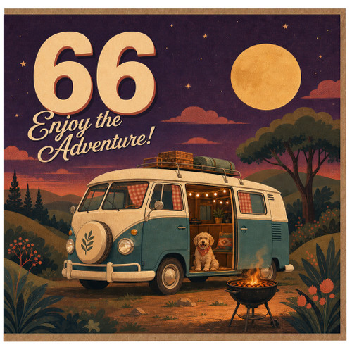 66th Birthday Card, Enjoy the Adventure Camper Van Camping Design