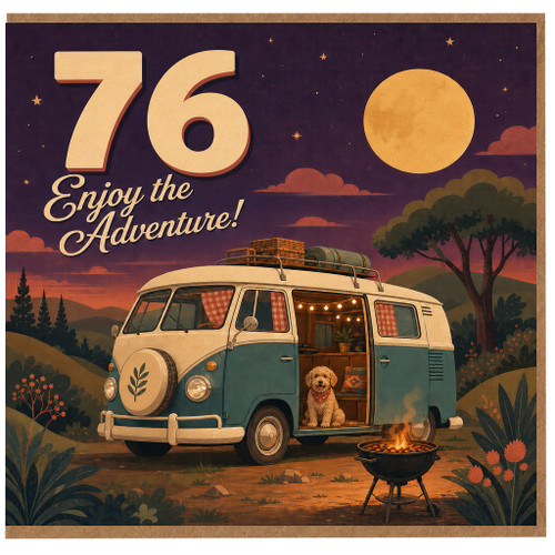 76th Birthday Card, Enjoy the Adventure Retro Camper Van Card