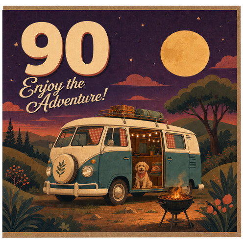 90th Birthday Card, Enjoy the Adventure Camper Van Card