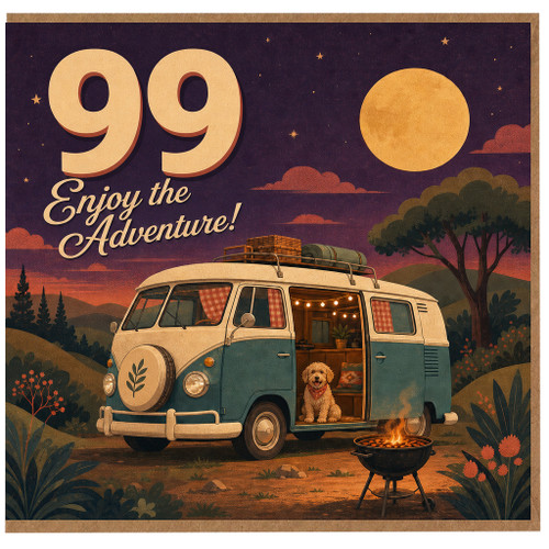 99th Birthday Card, Enjoy the Adventure Vintage Camper Van Card