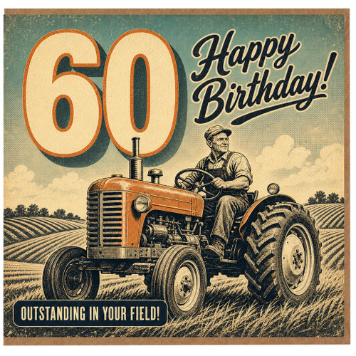 60th Birthday Card, Happy Birthday Tractor Card, Outstanding in Your Field