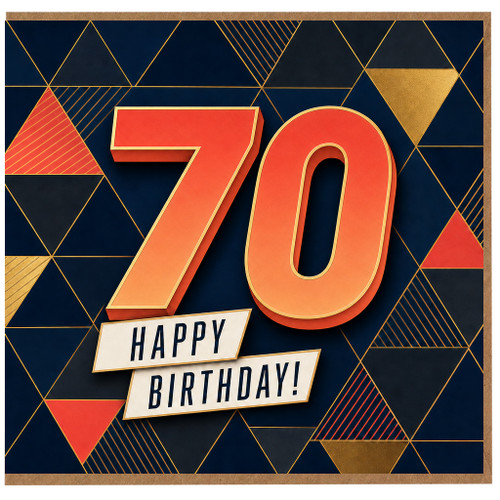 70th Birthday Card, Happy Birthday Retro Geometric Design