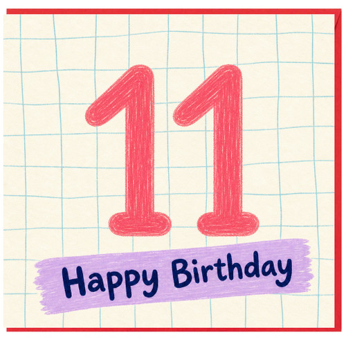 11th Birthday Card, Happy Birthday Card, Handwritten Number 11 Design