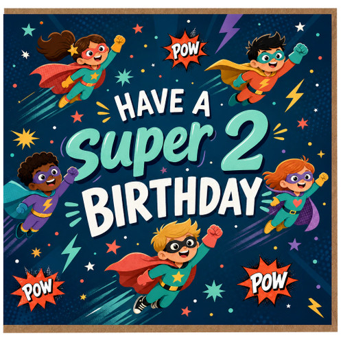 2nd Birthday Card, Super Hero Kids Birthday Card