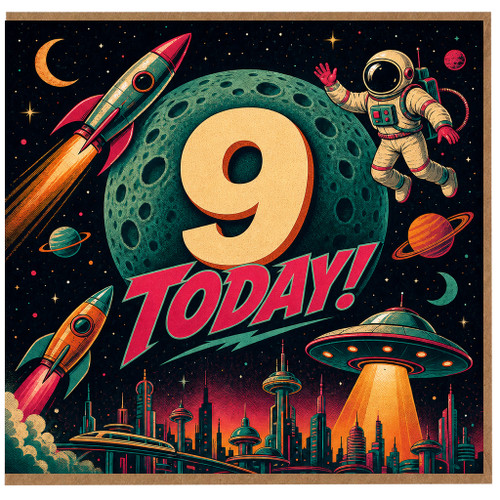 9th Birthday Card, Space Rocket Astronaut Today Card