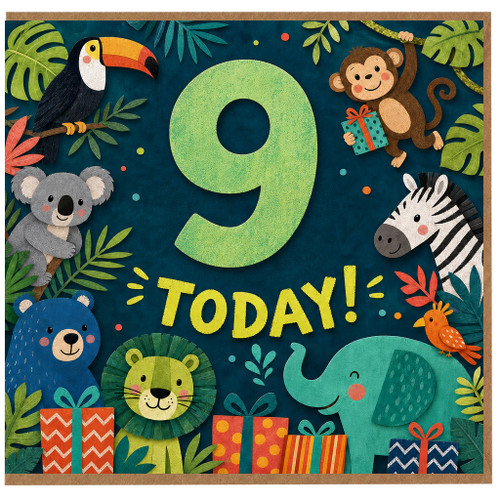 9th Birthday Card, Cute Jungle Animals Today!