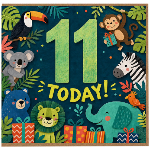 11th Birthday Card, Jungle Animals 11 Today Card