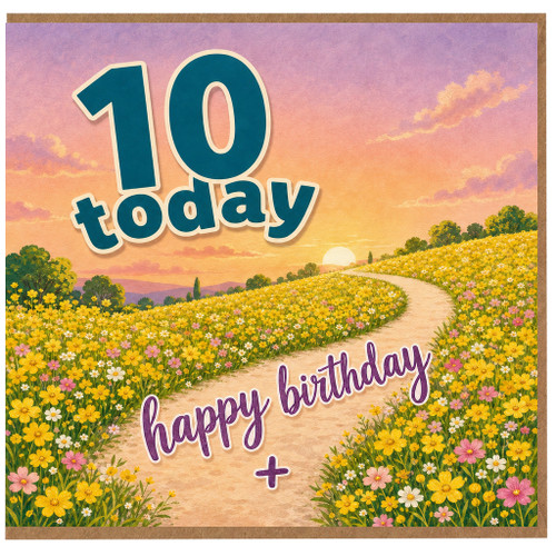 10th Birthday Card, Happy Birthday Floral Sunset Design
