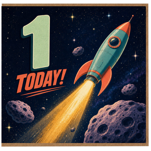 1st Birthday Card, Space Rocket Today Card