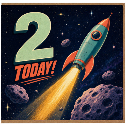 2nd Birthday Card, Space Rocket Today Card
