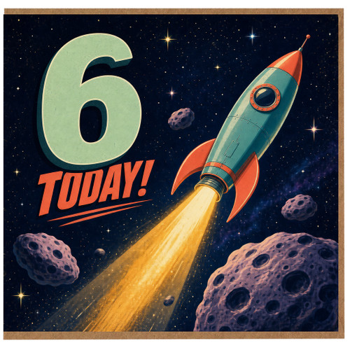 6th Birthday Card, Space Rocket Birthday Card