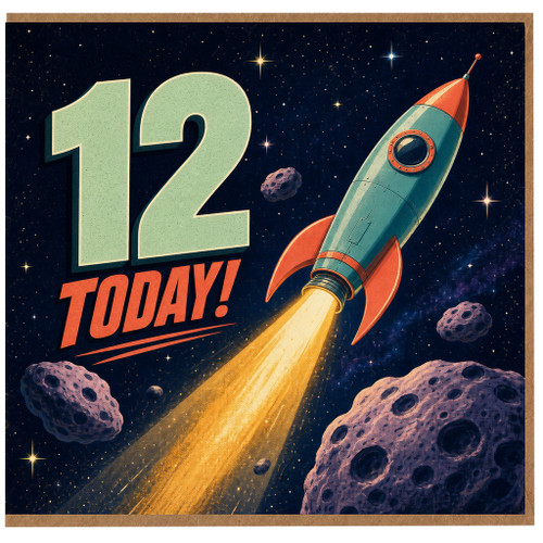 12th Birthday Card, Space Rocket 12 Today Design