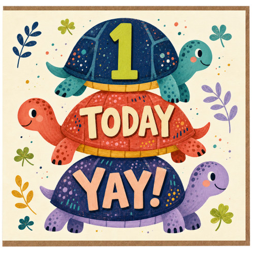 1st Birthday Card, Cute Turtles Today Yay Card