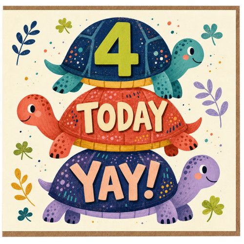 4th Birthday Card, 4 Today Turtle Card