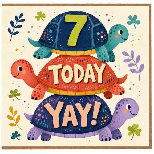 7th Birthday Card, Cute Turtle Stack Today Yay Card