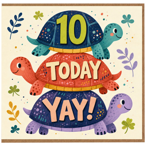 10th Birthday Card, Today Yay Cute Turtle Card