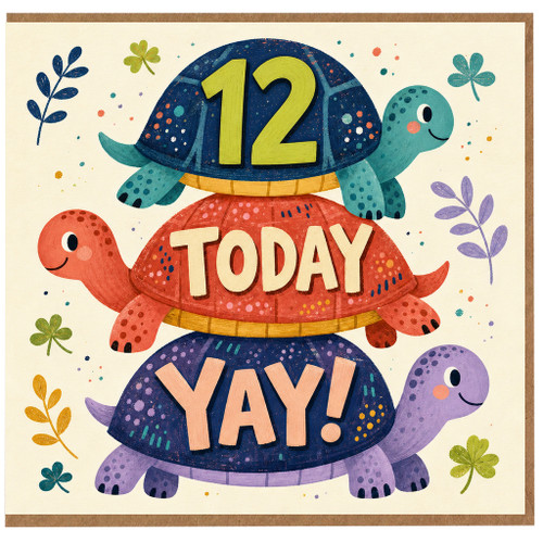 12th Birthday Card, Cute Turtles 12 Today Yay Card