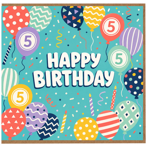 5th Birthday Card, Happy Birthday Balloon Design