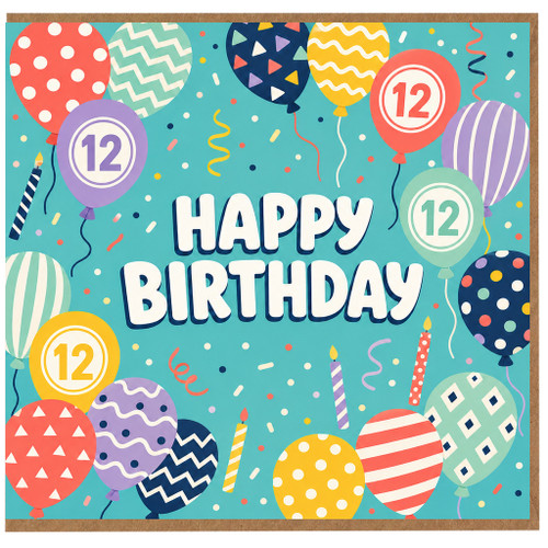 12th Birthday Card, Happy Birthday Balloon Design
