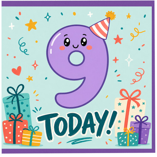 9th Birthday Card, Today Party Number 9 Card