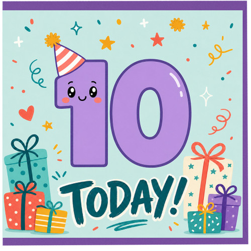 10th Birthday Card, Cute Party Hat Number 10 Today Card