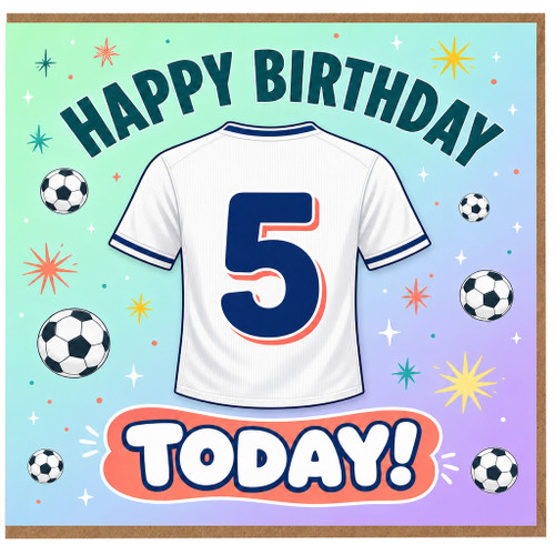 5th Birthday Card, Football Soccer Birthday Card