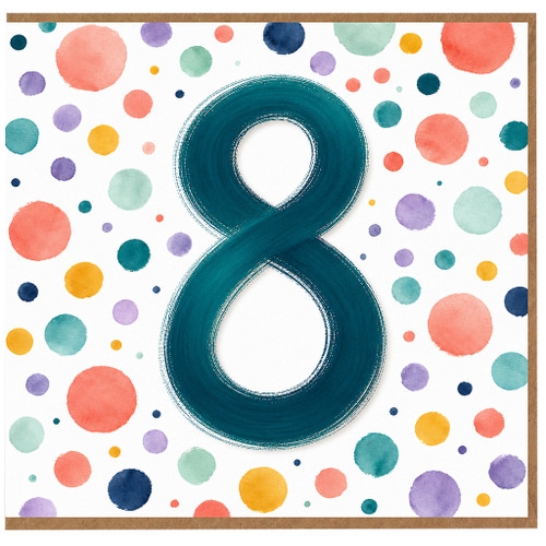 8th Birthday Card, Colourful Polka Dot Number 8 Card
