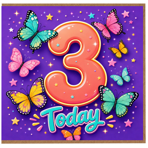 3rd Birthday Card, Today Butterfly Design