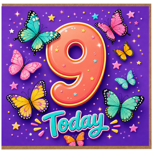 9th Birthday Card, Butterfly Today Design