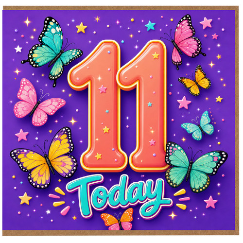 11th Birthday Card, 11 Today Butterfly Design
