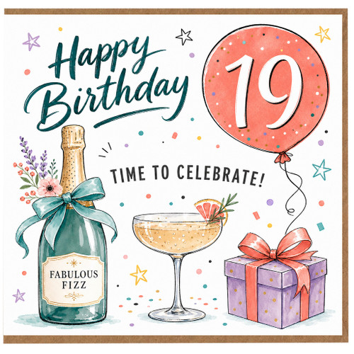 19th Birthday Card, Happy Birthday Time to Celebrate Card