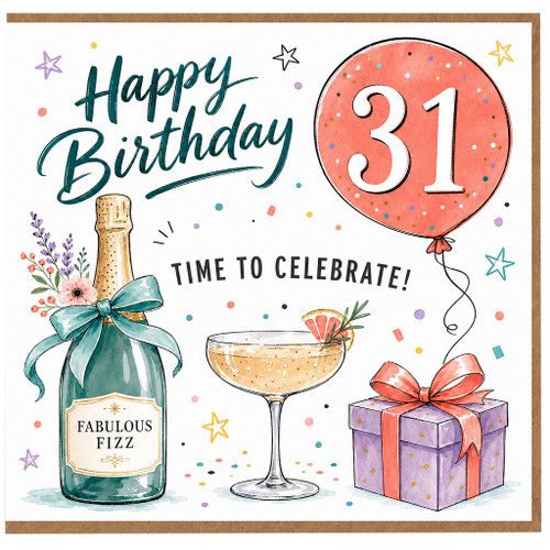 31st Birthday Card, Happy Birthday Time to Celebrate Card for Her
