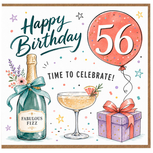 56th Birthday Card, Happy Birthday Card, Time to Celebrate Card