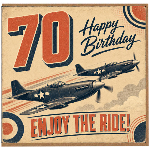 70th Birthday Card, Vintage Airplane Happy Birthday Enjoy The Ride Card